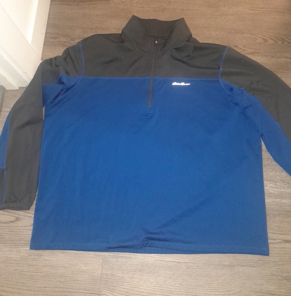 Eddie Bauer 1/4 Zip Pullover Black Blue Stretch Top Men’s 2XL - Picture 1 of 6
